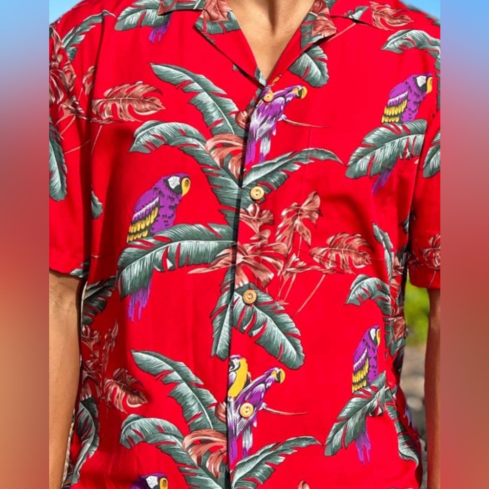 Tropical Red Parrot Print Men's Shirt Button Down 3XL BRAND NEW